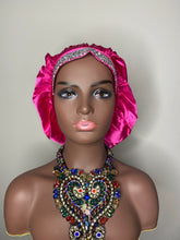 Load image into Gallery viewer, 100% Silk BLING JUMBO- Hair Bonnet (Fuchsia)