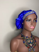 Load image into Gallery viewer, 100% Silk BLING JUMBO- Hair Bonnet (Royal Blue)