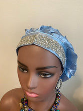 Load image into Gallery viewer, 100% Silk BLING JUMBO- Hair Bonnet (Icy Blue)
