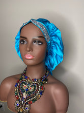 Load image into Gallery viewer, 100% Silk BLING JUMBO- Hair Bonnet (Teal)