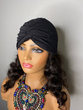 Load image into Gallery viewer, Black Turban w/100% SILK Lining