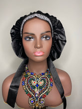 Load image into Gallery viewer, 100% Silk BLING JUMBO- Hair Bonnet (Black)