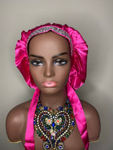 Load image into Gallery viewer, 100% Silk BLING JUMBO- Hair Bonnet (Fuchsia)