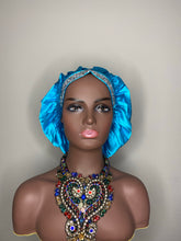 Load image into Gallery viewer, 100% Silk BLING JUMBO- Hair Bonnet (Teal)