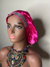Load image into Gallery viewer, 100% Silk BLING JUMBO- Hair Bonnet (Fuchsia)