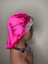 Load image into Gallery viewer, 100% Silk BLING JUMBO- Hair Bonnet (Fuchsia)