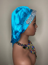 Load image into Gallery viewer, 100% Silk BLING JUMBO- Hair Bonnet (Teal)