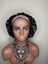 Load image into Gallery viewer, 100% Silk BLING JUMBO- Hair Bonnet (Black)