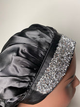 Load image into Gallery viewer, 100% Silk BLING JUMBO- Hair Bonnet (Black)