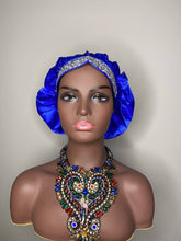 Load image into Gallery viewer, 100% Silk BLING JUMBO- Hair Bonnet (Royal Blue)