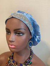 Load image into Gallery viewer, 100% Silk BLING JUMBO- Hair Bonnet (Icy Blue)