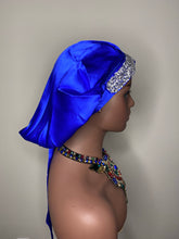 Load image into Gallery viewer, 100% Silk BLING JUMBO- Hair Bonnet (Royal Blue)
