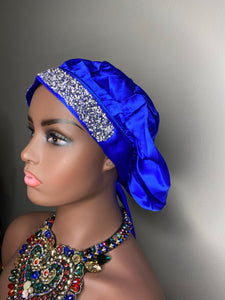 100% Silk BLING JUMBO- Hair Bonnet (Royal Blue)