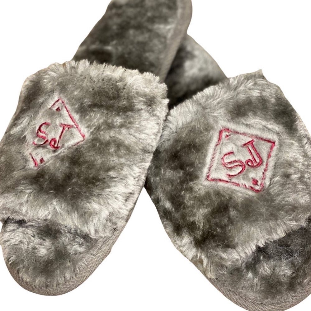 SJ Signature Grey Faux Fur Slippers