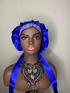 100% Silk BLING JUMBO- Hair Bonnet (Royal Blue)