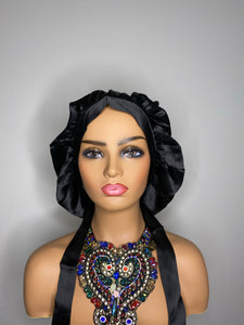 100% Silk JUMBO Hair Bonnet - Black